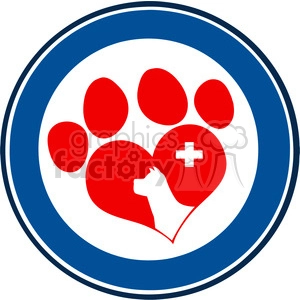 Royalty Free RF Clipart Illustration Veterinary Love Paw Print Blue Circle Banner Design With Dog Head