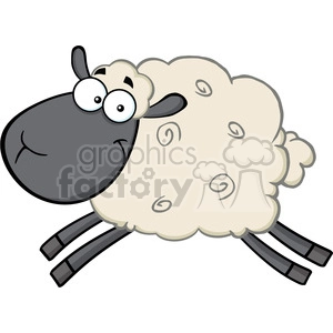 Royalty Free RF Clipart Illustration Black Head Sheep Cartoon Mascot Character Jumping