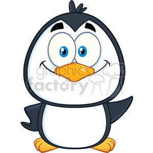 royalty free rf clipart illustration smiling cute penguin cartoon character waving vector illustration isolated on white