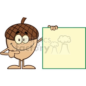 Royalty Free RF Clipart Illustration Smiling Acorn Cartoon Mascot Character Showing A Blank Sign