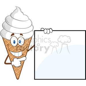 Royalty Free RF Clipart Illustration Ice Cream Cartoon Mascot Character Showing A Blank Sign