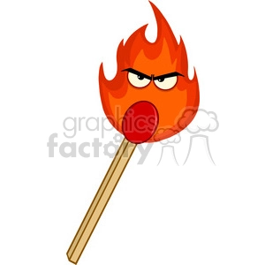 Royalty Free RF Clipart Illustration Burning Match Stick With Evil Flame Cartoon Character