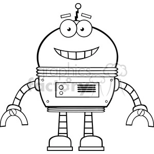 Royalty Free RF Clipart Illustration Black And White Smiling Robot Cartoon Character