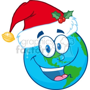 8211 Royalty Free RF Clipart Illustration Santa Hat On A Earth Cartoon Mascot Character