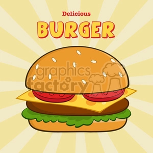 8516 Royalty Free RF Clipart Illustration Delicious Burger Design Card With Text Vector Illustration