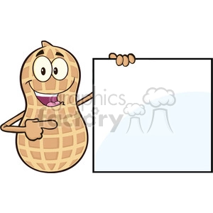 8733 Royalty Free RF Clipart Illustration Peanut Cartoon Mascot Character Showing A Blank Sign Vector Illustration Isolated On White