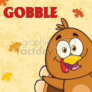 8979 Royalty Free RF Clipart Illustration Happy Turkey Bird Cartoon Character Looking From A Corner With Text Vector Illustration Greeting Card
