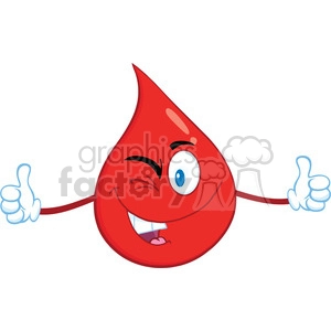 Royalty Free RF Clipart Illustration Smiling Red Blood Drop Cartoon Mascot Character Giving A Double Thumbs Up