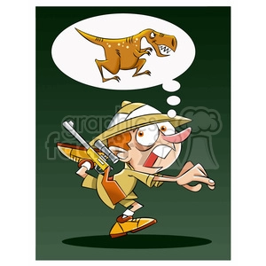 leo the cartoon safari character running from trex