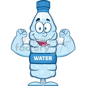 royalty free rf clipart illustration happy water plastic bottle cartoon mascot character flexing his muscles vector illustration isolated on white