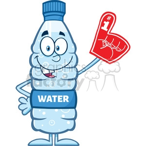 royalty free rf clipart illustration happy water plastic bottle cartoon mascot character wearing a foam finger vector illustration isolated on white