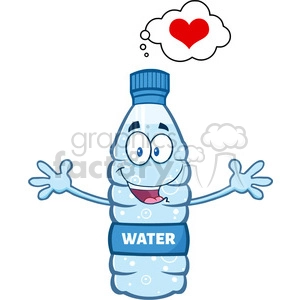 illustration cartoon ilustation of a water plastic bottle mascot character thinking of love and wanting a hug vector illustration isolated on white background
