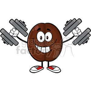 illustration smiling coffee bean cartoon mascot character working out with dumbbells vector illustration isolated on white
