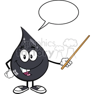 royalty free rf clipart illustration petroleum or oil drop cartoon character using a pointer stick with speech bubble vector illustration isolated on white background