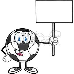 soccer ball cartoon mascot character holding a blank sign vector illustration isolated on white background