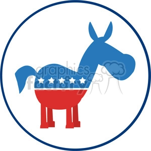 The image shows a stylized donkey in blue and red colors, with white stars along its flank, encircled by a blue-outlined circle. This donkey is a symbol often associated with the Democratic Party in the United States.