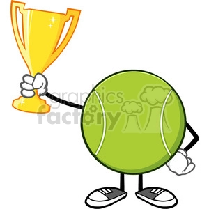 tennis ball faceless cartoon mascot character holding a trophy cup vector illustration isolated on white background