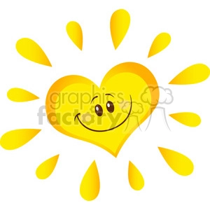 smiling sun heart cartoon mascot character in gradient vector illustration isolated on white background