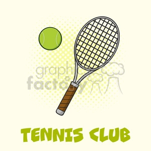 tennis ball and racket vector illustration with background and text tennis club