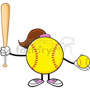 softball girl faceless cartoon mascot character holding a bat and ball vector illustration isolated on white background