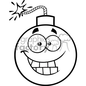 10823 Royalty Free RF Clipart Black And White Smiling Bomb Face Cartoon Mascot Character With Expressions Vector Illustration