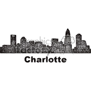 black and white city skyline vector clipart USA Charlotte