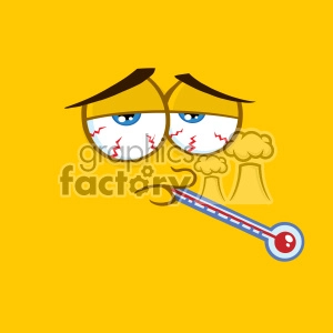 10900 Royalty Free RF Clipart Sick Cartoon Square Emoticons With Tired Expression And Thermometer Vector With Yellow Background