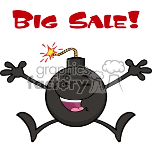 10796 Royalty Free RF Clipart Black And White Happy Bomb Cartoon Mascot Character Jumping With Open Arms Vector Illustration