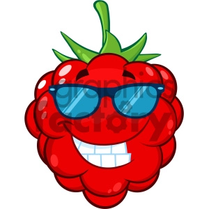 Royalty Free RF Clipart Illustration Smiling Raspberry Fruit Cartoon Mascot Character With Sunglasses Vector Illustration Isolated On White Background