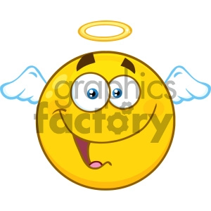 Royalty Free RF Clipart Illustration Smiling Angel Yellow Cartoon Smiley Face Character With Happy Expression Vector Illustration Isolated On White Background