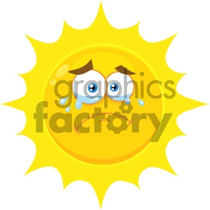Royalty Free RF Clipart Illustration Crying Yellow Sun Cartoon Emoji Face Character With Tears Vector Illustration Isolated On White Background