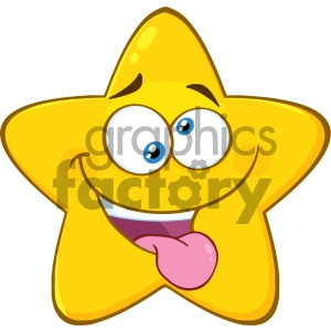 Royalty Free RF Clipart Illustration Mad Yellow Star Cartoon Emoji Face Character With Crazy Expression And Protruding Tongue Vector Illustration Isolated On White Background