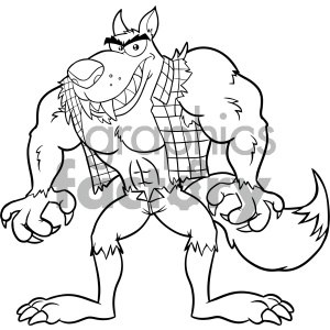 Clipart Illustration Black And White Angry Werewolf Cartoon Mascot Character Vector Illustration Isolated On White Background