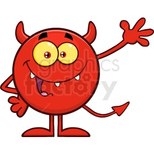 Happy Devil Cartoon Emoji Character Waving For Greeting Vector Illustration Isolated On White Background