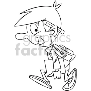 black and white cartoon student walking to school