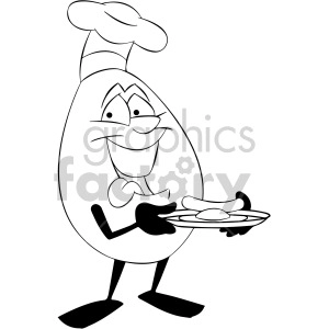 black and white cartoon egg character