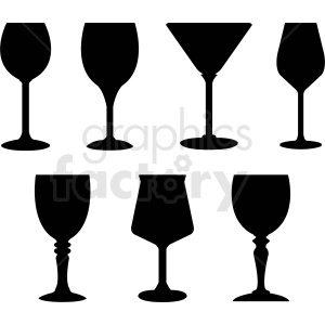 set of wine glass outlines vector