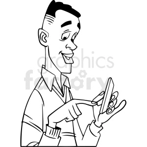 black and white african american guy using his phone vector clipart