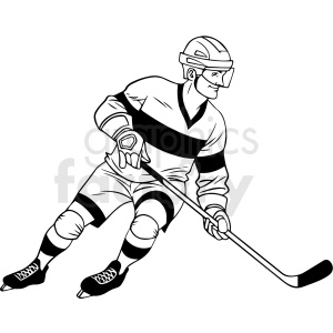 black and white hockey player with stick clipart design
