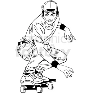 black and white guy skateboarding vector illustration
