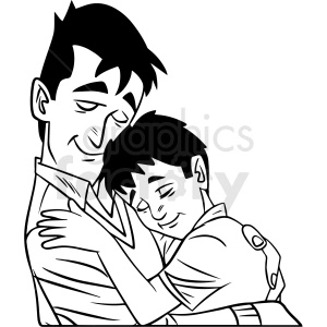 black white child hugging father vector clipart