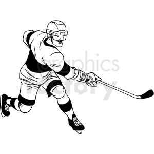 black and white hockey player trying to score clipart