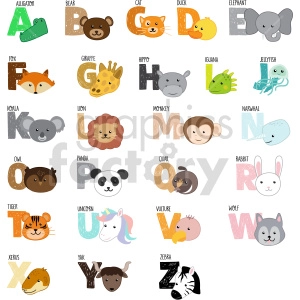 animal alphabet letters vector clipart 