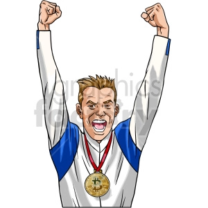 cartoon man wearing bitcoin medal vector clipart