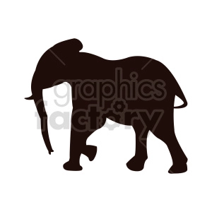 The clipart image shows a black and white silhouette of an elephant.
