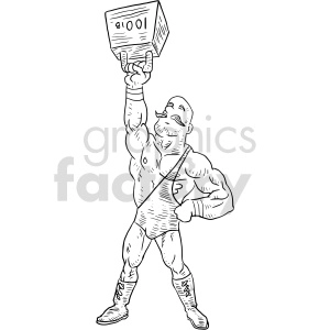 strong man black and white clipart