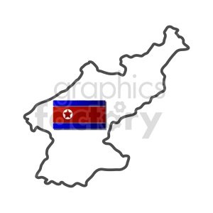 The clipart image features a simplified outline map of North Korea with the North Korean flag superimposed on part of the country. The flag is depicted accurately with its central red panel, blue stripes, white lines, and a red star within a white circle.