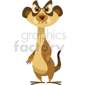 The clipart image features a stylized illustration of a prairie dog. The prairie dog is standing upright on its hind legs. It has a cute facial expression with large eyes, a small nose, and a frowning mouth. It has a predominantly brown and tan color scheme with darker patches around the eyes and ears, as well as on its tail. The prairie dog also has visible claws on both its forelimbs and hind limbs.