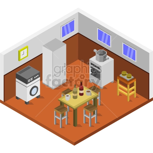 isometric kitchen with orange floor vector clipart