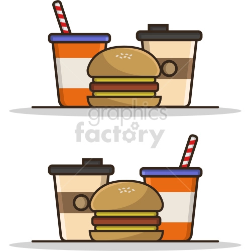 hamburger and drinks clipart